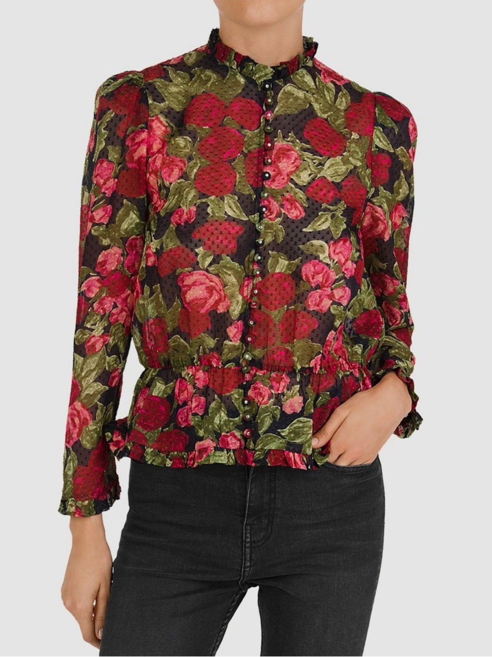 The Kooples • Silk Rose Peplum Blouse